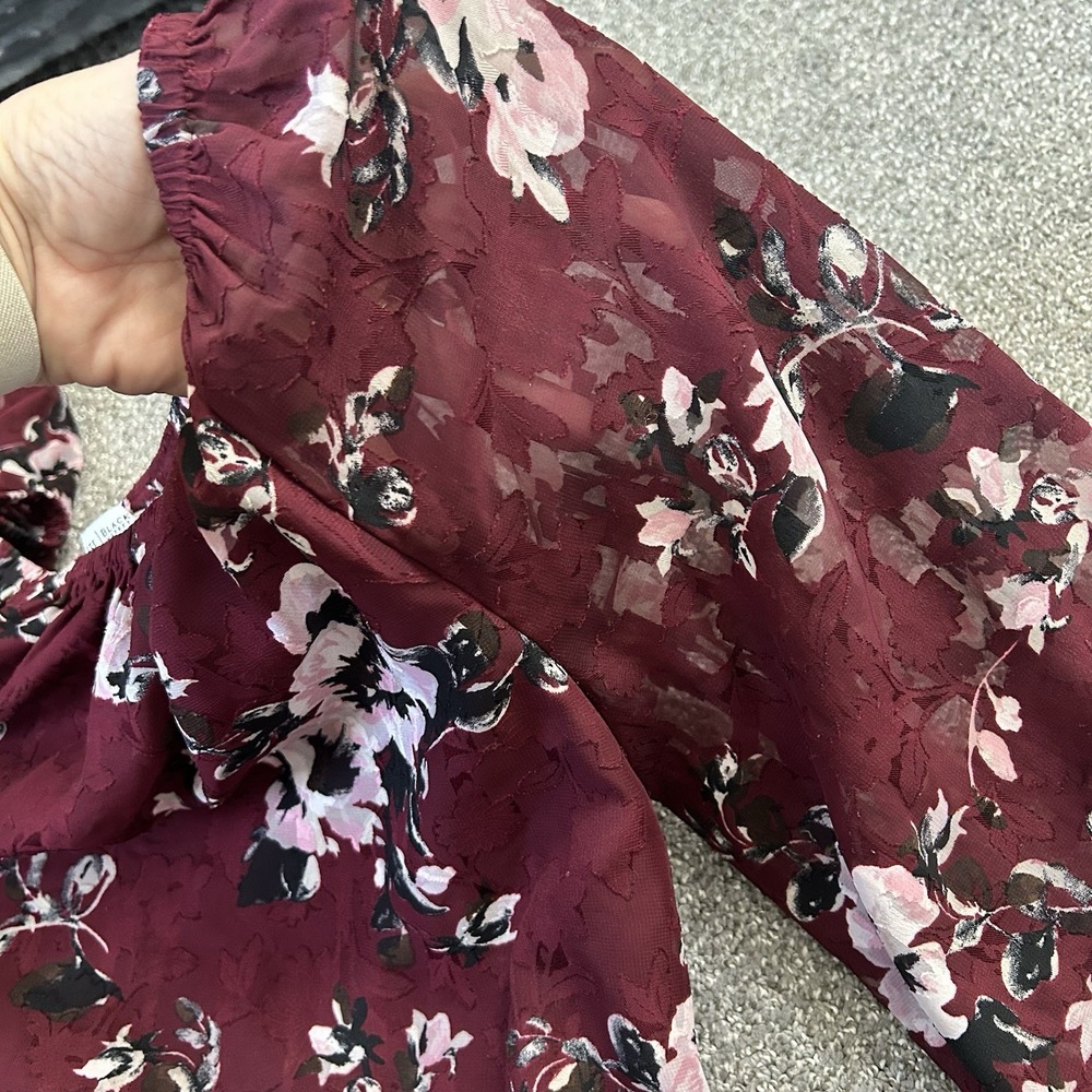 White House Black Market Floral Blouse Sheer Long Sleeves - Women's LARGE - Picture 6 of 11